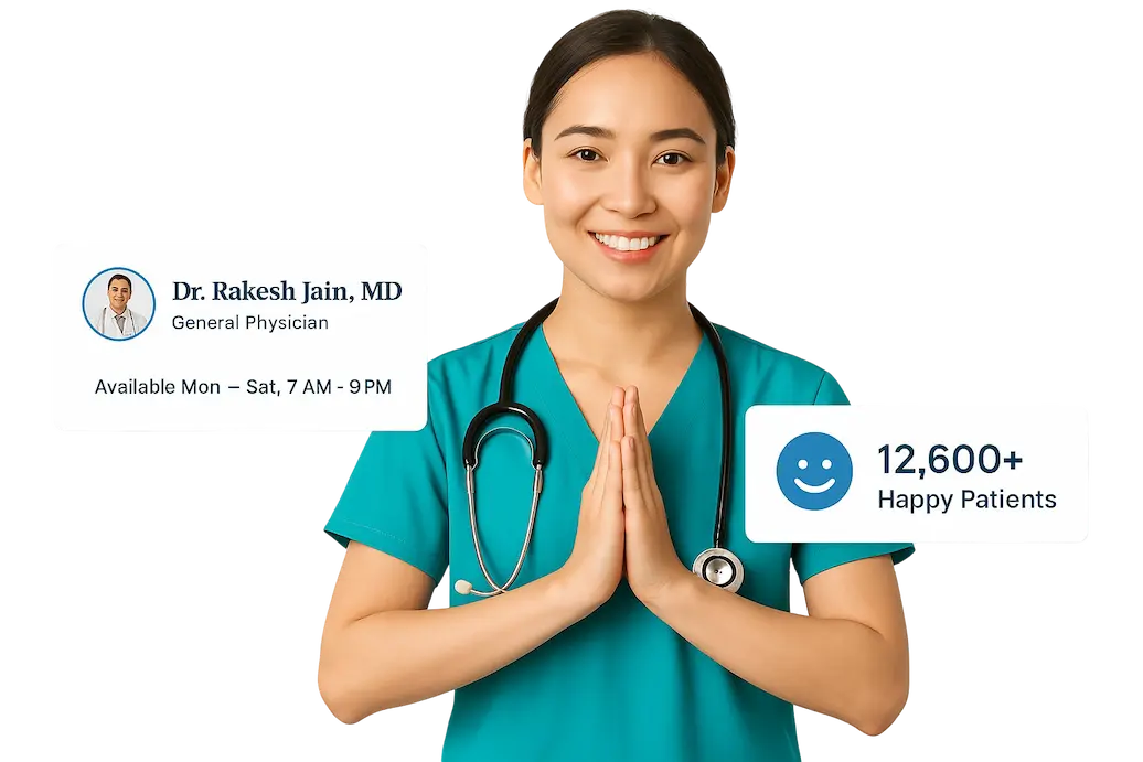 Smiling female doctor offering online consultation with thousands of happy patients at Airi Health